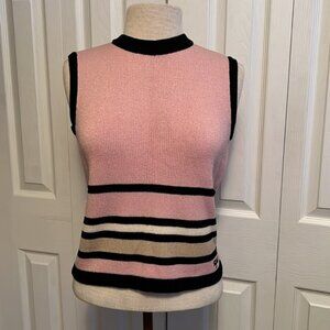 St. John Sport Vintage Rose and Black Striped Sleeveless Round Neck Knit Top